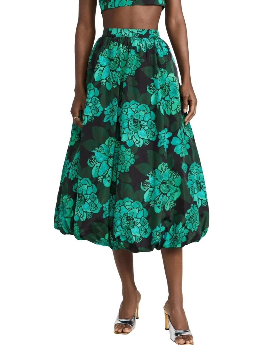 RHODE Cassandra Floral Bubble Hem Midi Skirt Size Small In Bahia Fleur Grande